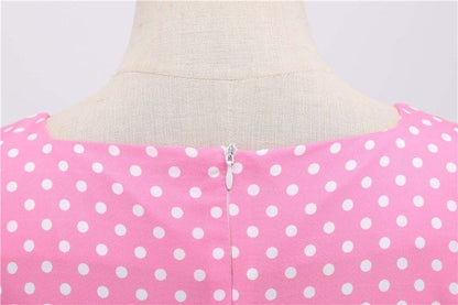 Vestido Retrô de Bolinha Manga Curta Plus Size, P, M, G, GG, 2G, Rosa