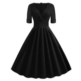 Vestido Retrô Meia Manga  Preto vintage Liso Anos 50-60, P, M, G, GG, 2G