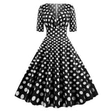 Vestido Retrô Meia Manga Estampados e Lisos Anos 50-60, P, M, G, GG, 2G, Preto e Branco Poá