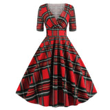 Vestido vintage Retrô Meia Manga Esta Anos 50-60, P, M, G, GG, 2G, Vermelho Xadrez