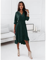 Vestido Office Femme Midi Manga 3/4, PP, P, M, G, GG, 2G, Verde