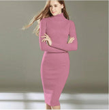 Vestido Tricot Gola Alta Midi Tubinho Inverno