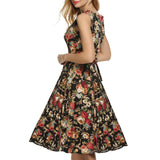 vestido retrô preto estampa floral rodado