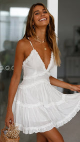 Vestido de Verão Alcinha Babados  branco