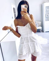 Vestido de alcinha branco detalhe desfiado 