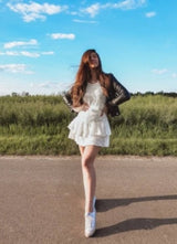 Vestido de alcinha branco detalhe desfiado 