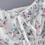 Vestido Branco Floral Decotado Manga Longa - Loja Style Me