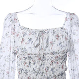 Vestido Branco Floral Decotado Manga Longa - Loja Style Me