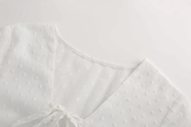 Vestido de Renda Poá de Manga Decote Trançado - Loja Style Me