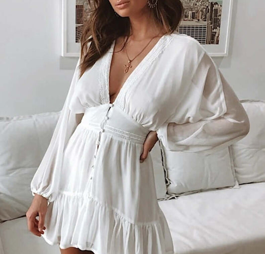 Vestido branco Curto Manga Bufante