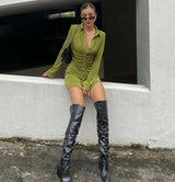 Vestido Curto Botão Tubinho Veludo manga longa sexy verde limão