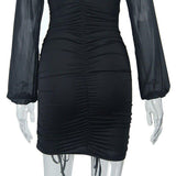 Vestido de Festa Curto rosê preto Decote justo manga longa