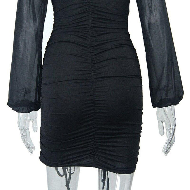 Vestido de Festa Curto rosê preto Decote justo manga longa