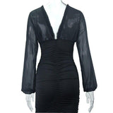 Vestido de Festa Curto rosê preto Decote justo manga longa