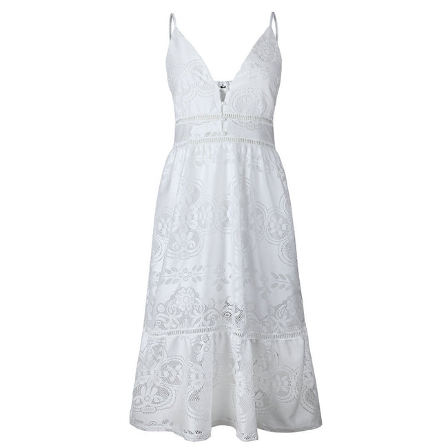 Vestido de Renda Midi Alcinha Transparências