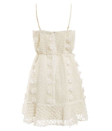 Vestido curto alcinha verão detalhes creme