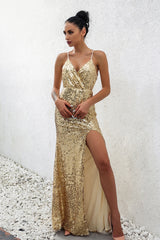 Vestido de festa Longo Dourado Glam paetês