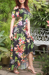 Vestido Longo Floral Assimétrico Ciganinha