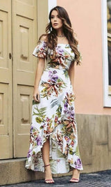 Vestido Longo Floral Assimétrico Ciganinha