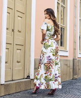 Vestido Longo Floral Assimétrico Ciganinha