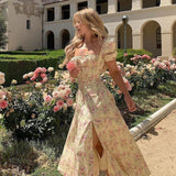 Vestido Floral Midi Romance Decotado Manga Curta