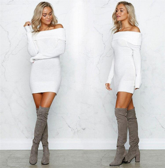 Vestido Tubinho Tricot Tomara que Caia Manga Longa branco