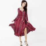 vestido longo Midi estampado étnico de manga