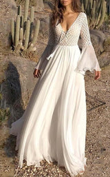 Vestido Longo Branco c/ Detalhes Flare Rendas