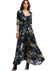 Vestidos Midi Florais de Manga Botão - Loja Style Me