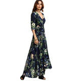 Vestido longo estampa Floral chemise de Manga Botão preto