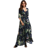 Vestido longo estampa Floral chemise de Manga Botão preto