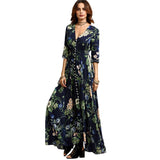 Vestido longo estampa Floral chemise de Manga Botão preto