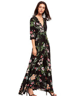 Vestido longo estampa Floral chemise de Manga Botão preto