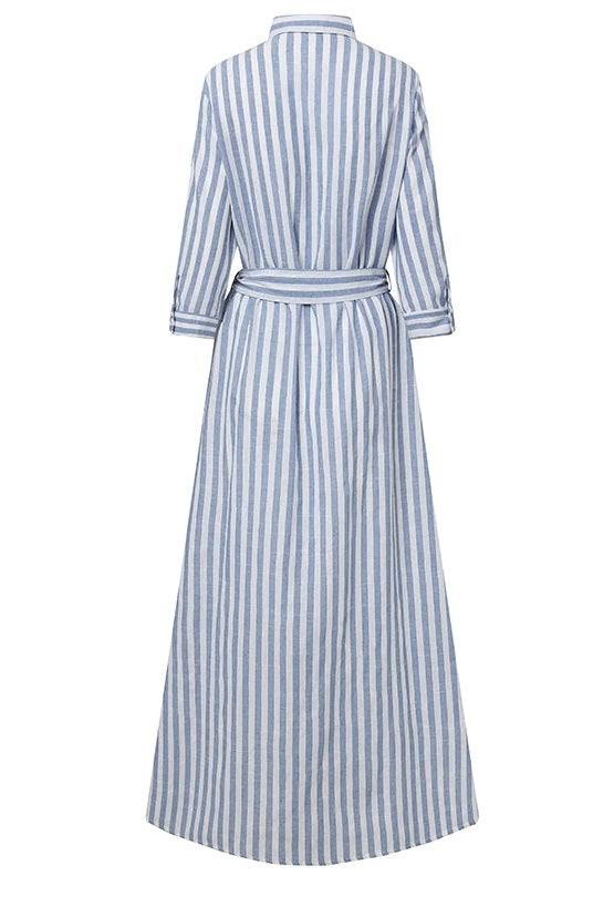 Vestido Listrado Longo Chemise