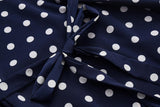 vestido longo de bolinha azul manga curta
