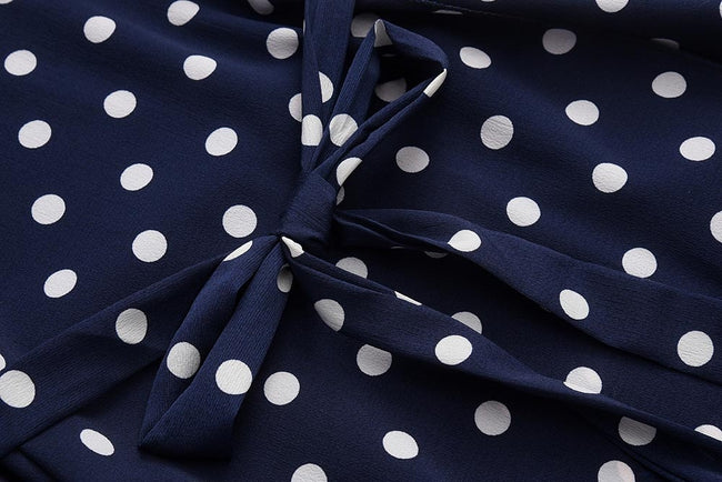 vestido longo de bolinha azul manga curta