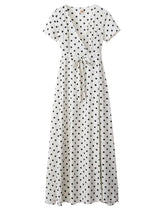 vestido longo de bolinha branco manga curta