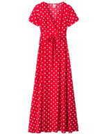vestido longo de bolinha vermelho manga curta
