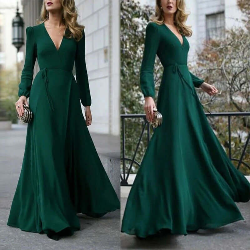 Vestido de Festa Longo de Manga verde esmeralda