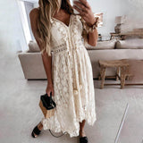 Vestido Longo de Renda Boêmio Boho Alcinha Bege