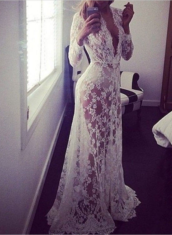 Vestido Longo de Renda Transparente STYLEME