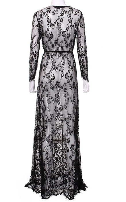 Vestido longo renda sales transparente
