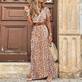 Vestido Longo Estampado Boho Manga Curta Branco