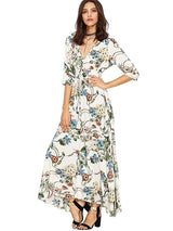 Vestido longo branco estampa Floral chemise de Manga Botão
