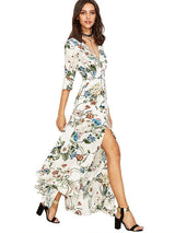 Vestido longo branco estampa Floral chemise de Manga Botão