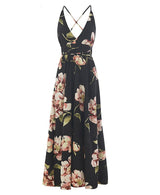 Vestido Longo Floral Preto Cintura de Amarrar