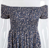 Vestido longo ombro a ombro verão azul floral 