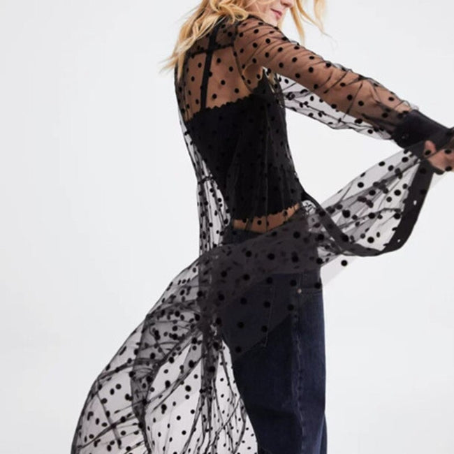 vestido longo preto de renda transparente