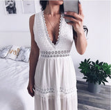 Vestido Branco Longo Verão de Renda sem Manga