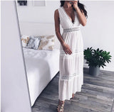 Vestido Branco Longo Verão de Renda sem Manga